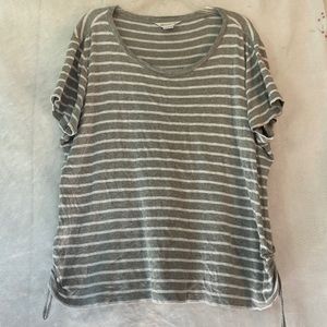 Liz Claiborne Plus Size Gray White Stripe Boat Neck Ruched Side Tee Size XXL